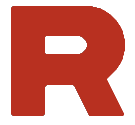A red R, the logo of Team Rocket from Pokémon